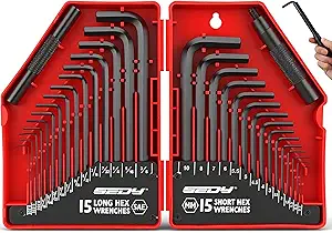 SEDY 32-Piece Hex Key Wrench Set, Metric and SAE Allen Wrenches (0.028-3/8 inch, 0.7-10 mm) L Shape Allen Keys, Chrome Vanadium Steelwith 2x Extension Handle