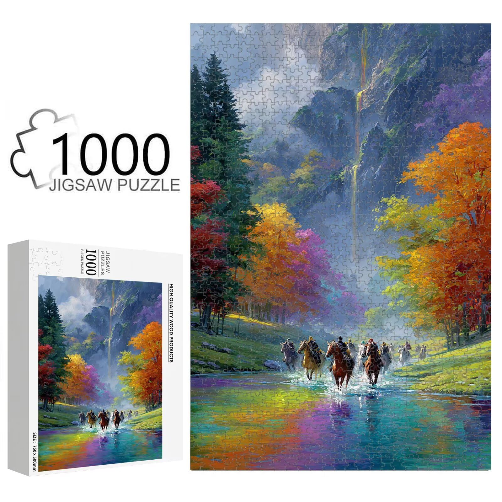 1000 elementów, puzzle dla dorosłych, krajobraz i zwierzę, drewniane puzzle 1T#1746 | Drewniana konstrukcja, precyzyjne cięcie, jasne kolory, statyczne hobby, relaks, dekoracja domu, prezent, 50 x 75 cm