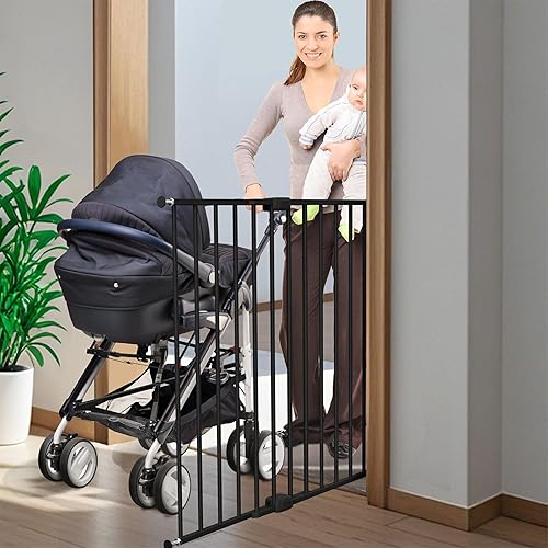 Miniatura 7 de Puerta abatible ajustable de seguridad para bebés, puerta de metal montada en hardware para escaleras y puertas, pestillo seguro para niños y