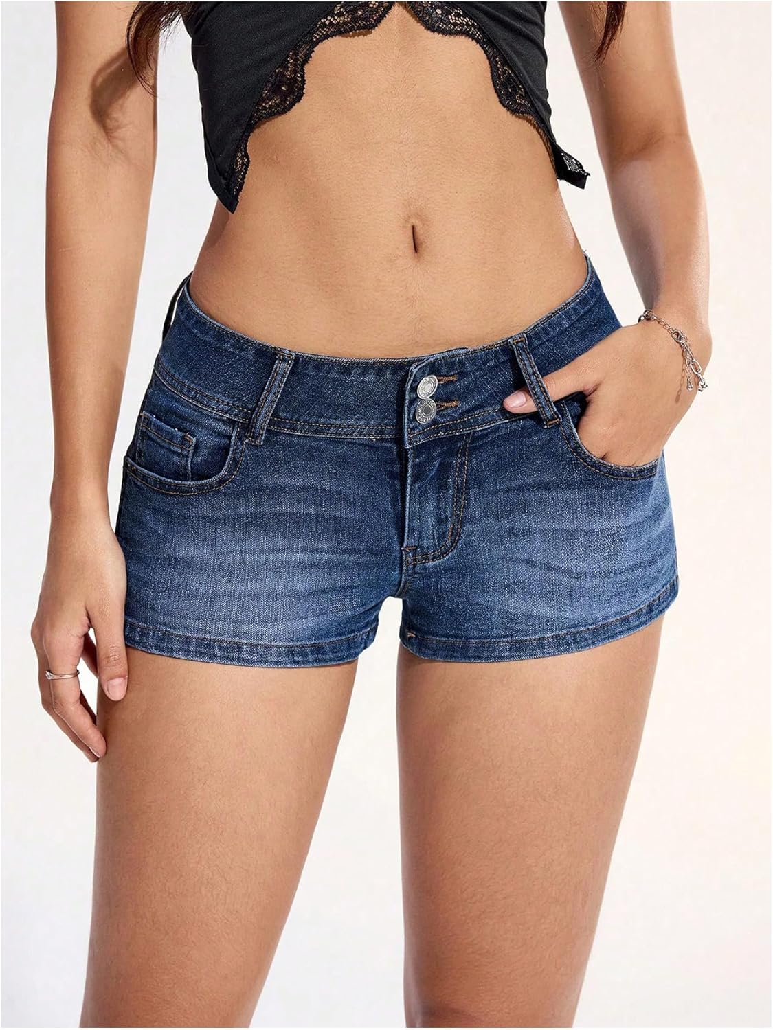 WDIRARA Women's Low Rise Denim Shorts Y2k Stretch Mini Jean Shorts Streetwear - Image 3