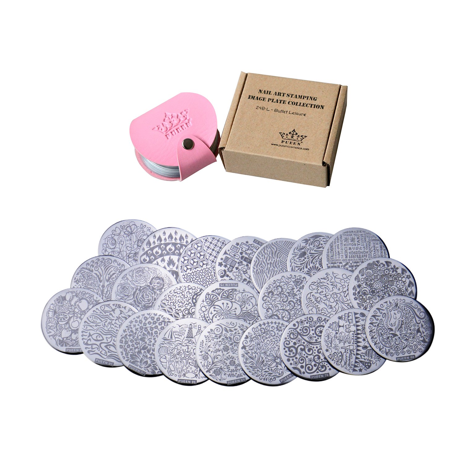 PUEEN Nail Art Stamp Collection Set 24B-L STAMPING BUFFET - LEISURE - NEW Set of 24 All You Can Stamp Full Size Stamping Image Plates Manicure DIY (Infinite Images With Your Creativity) Now with