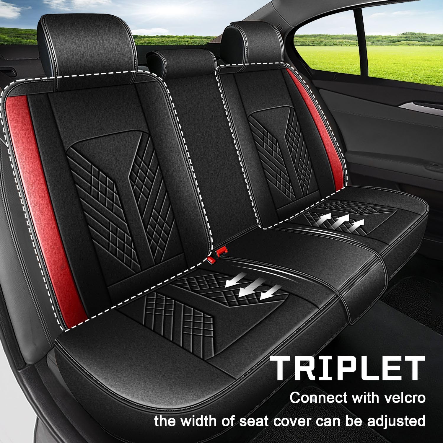 Car Seat Covers Full Set Fit for Jeep Gladiator 2020-2026 Waterproof Faux Leather Car Seat Cushions Automotive 5 Seat Covers Set(Black&Red)