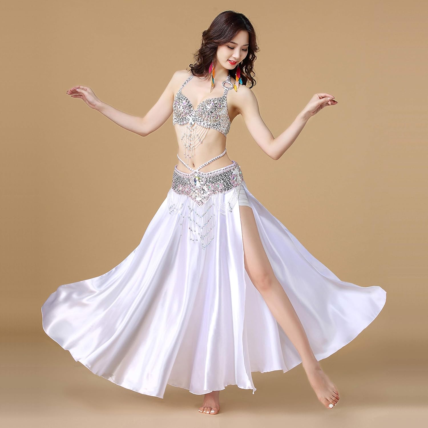 MUNAFIE Belly Dance Skirt Satin Split Side Long Skirts for Women - Image 4