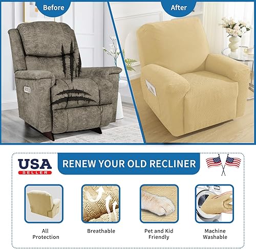 Vista 183 de XINEAGE Funda reclinable de 4 piezas de jacquard elástica con bolsillo, protector de silla reclinable lavable para niños, mascotas, perros y gatos