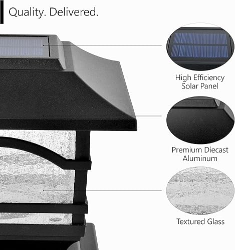 Miniatura 2 de Davinci Lighting Luces solares prémium para exteriores 4 x 4, 5 x 5, 6 x 6 pulgadas, luz LED brillante para postes de valla, terraza, jardín o