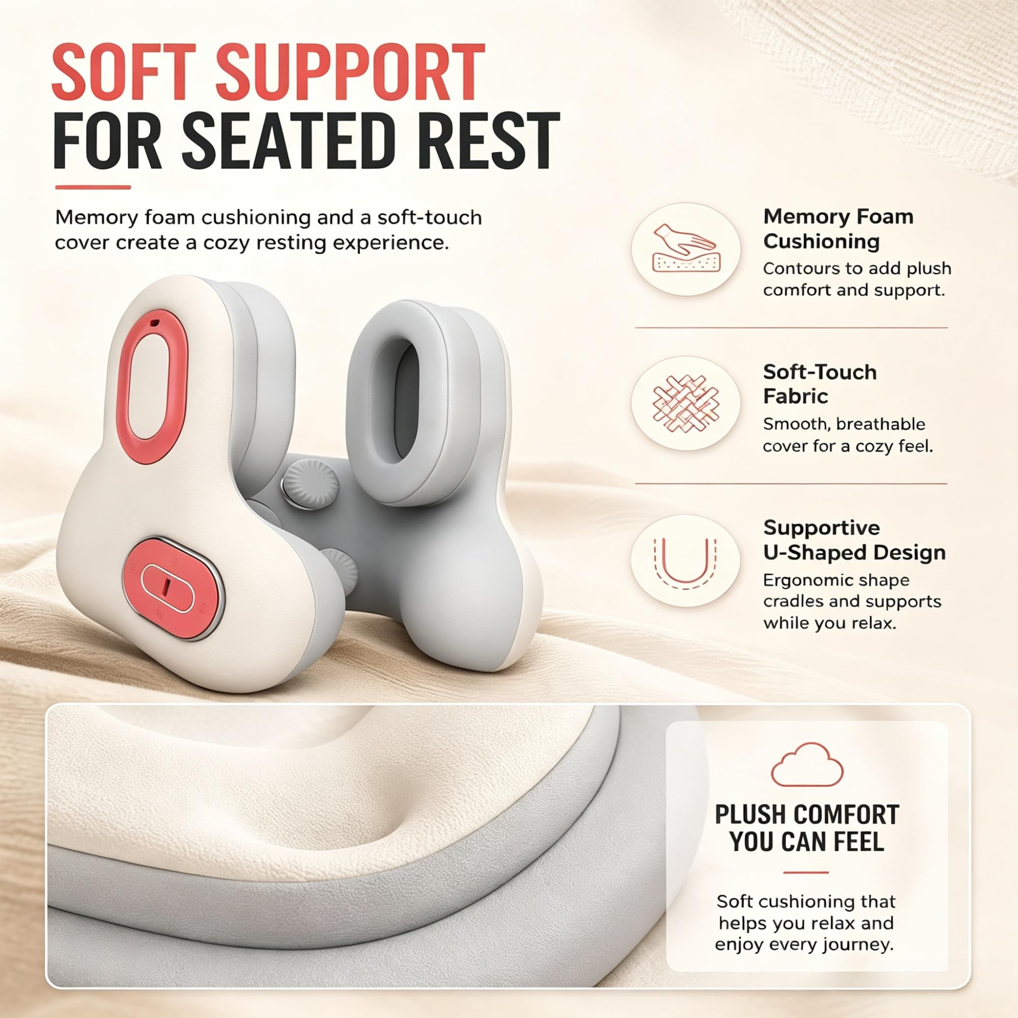 Almohada De Viaje con Bluetooth, Almohada Cervical De Espuma Viscoelástica Ergonómica, Reproductor De Música Integrado, Cojín De Cuello Portátil para Avión, Coche, Oficina Y Hogar
