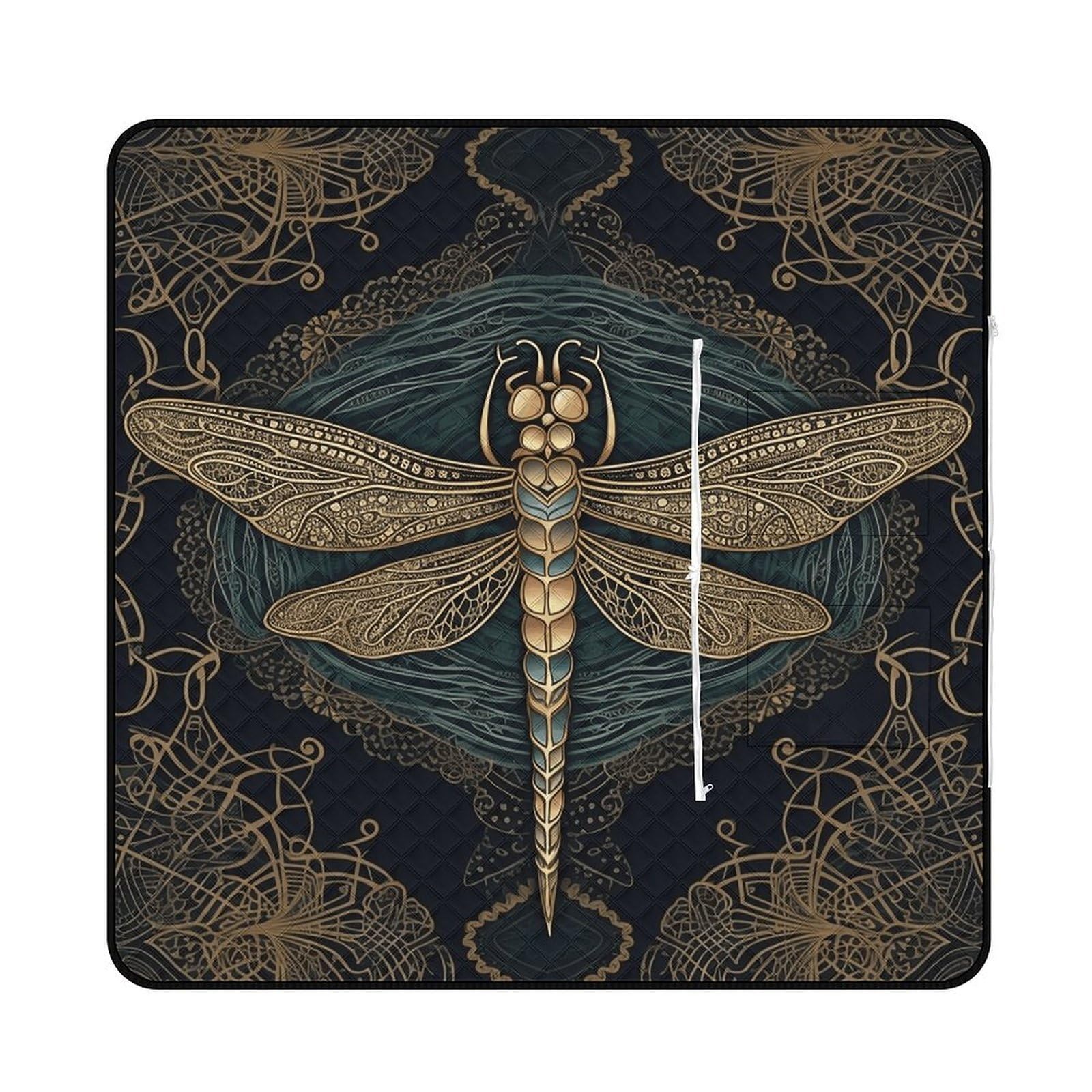 VstaDank Dragonfly Picnic Mat 150x150cm Extra Large Picnic Blanket with Zipper Waterproof Sandproof Beach Blanket Portable Beach Mat Foldable Camping Blankets for Park Grass Lawn Travel