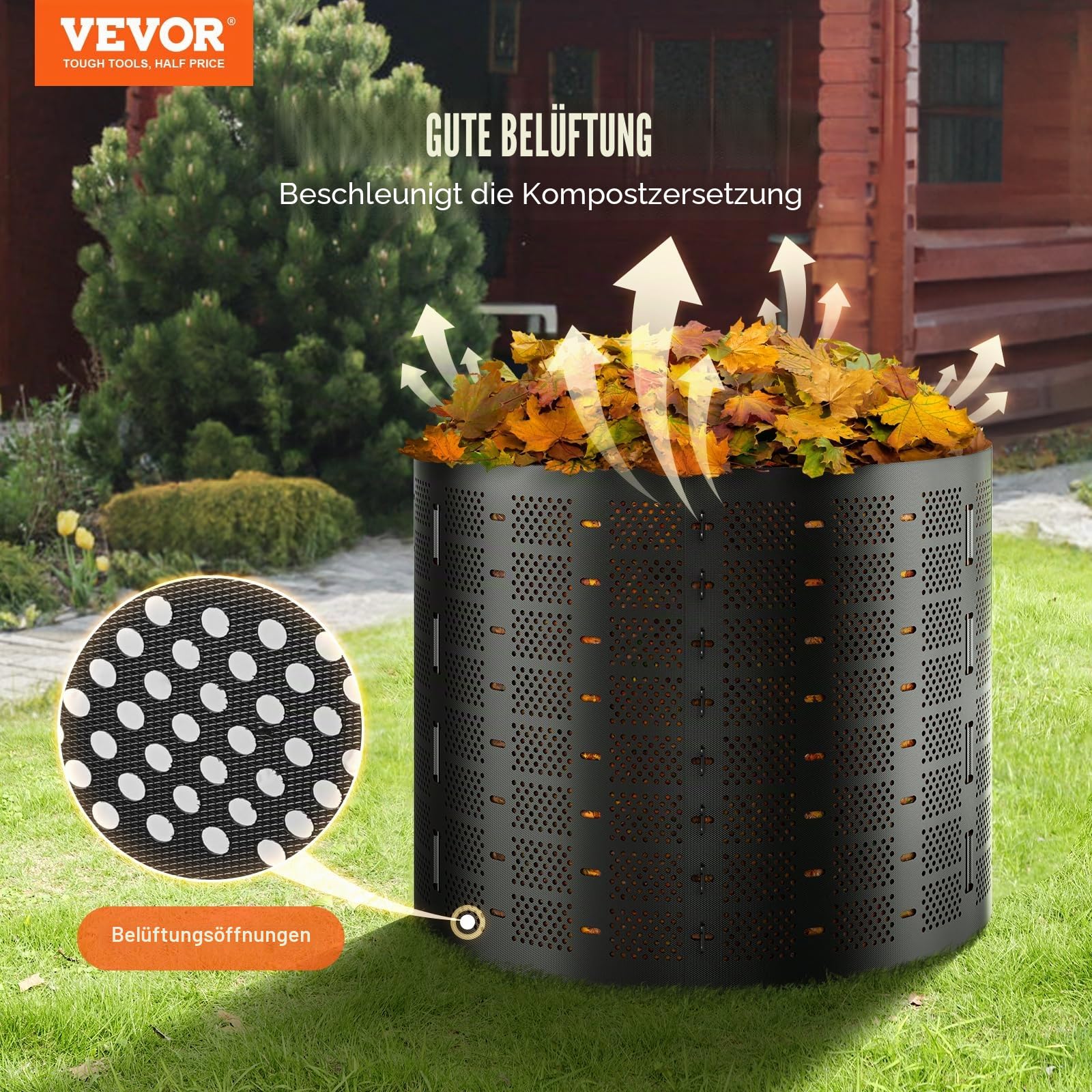 VEVOR Schnellkomposter 1000L Gartenkomposter 90x100cm Thermokomposter HDPE-Kunststoff Kompostierer korrosionsbeständig hitzebeständig Kompostbehälter Kompostierung für Reduzierung des Hausmülls