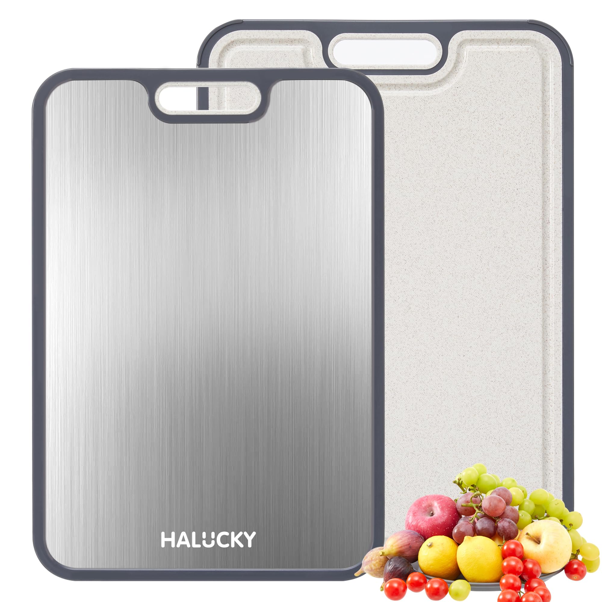 Titanium Cutting Board for Kitchen, Non Toxic Cutting Board Double Sided Food Grade,2-in-1 Pure Titanium and Wheat Straw PP, Chopping Board for Meat and Fruit,Easy to Clean Large Size 16”×11”