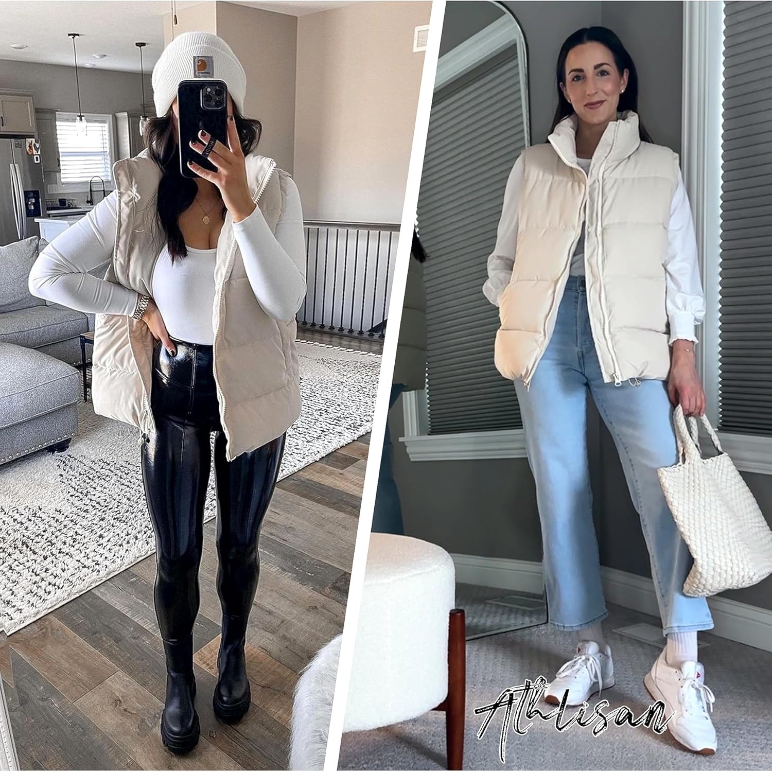 Athlisan Womens Zip Up Puffer Vest Stand Collar Sleeveless Padded Jacket Coat - Image 8