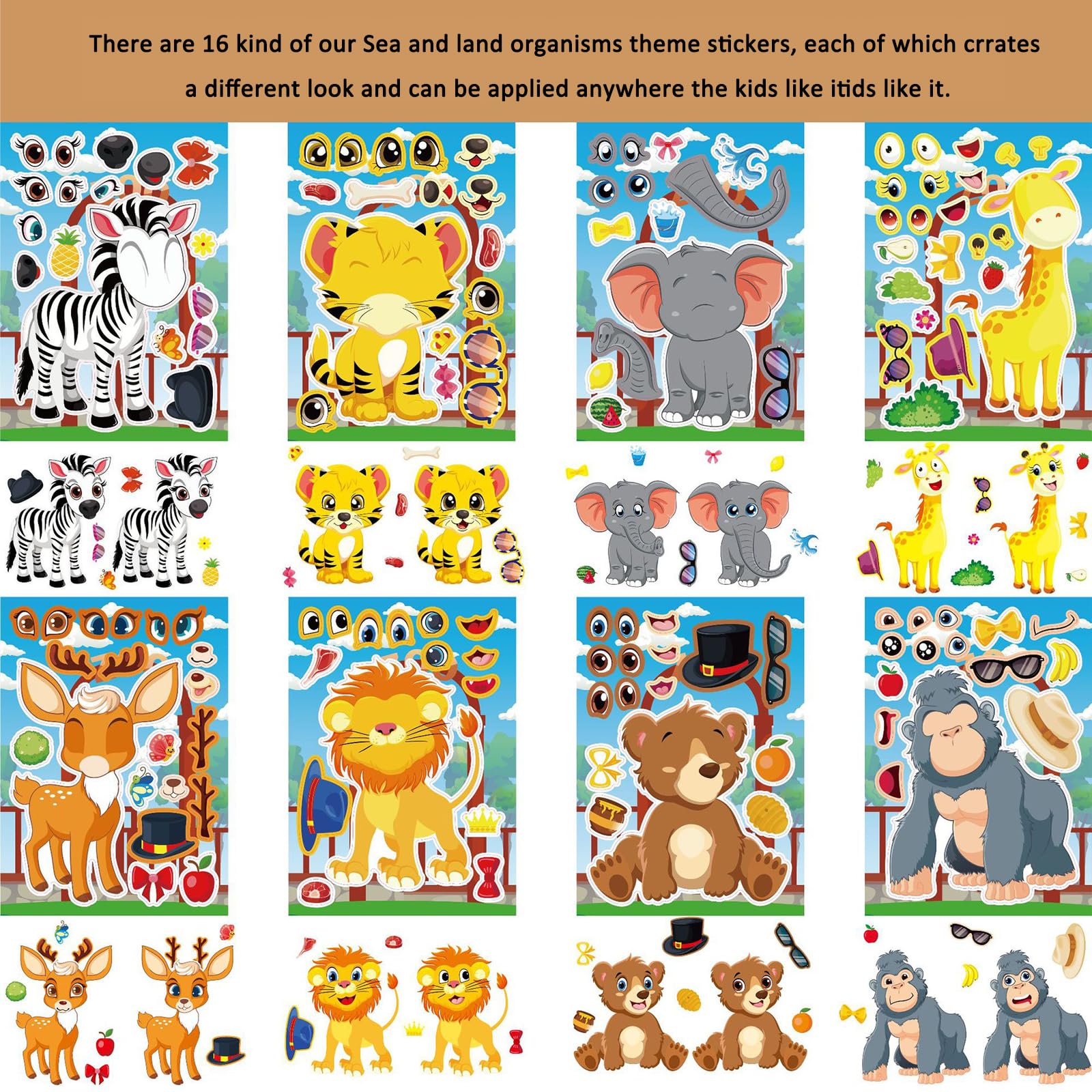 32 PCS Stickers for Kids Party Bag fillers Animal Stickers Make a face Stickers for Kids Sticker Sheets for Children Stickers for Party Bags Kids Party Favor Supplies - Image 2
