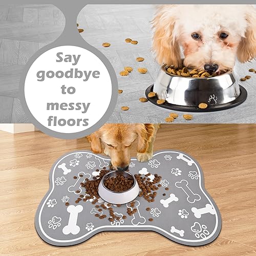 Miniatura 4 de Tapete de comida para perros y gatos, tapete de alimentación de mascotas de rápida absorción, mantel individual en forma de hueso con respaldo de