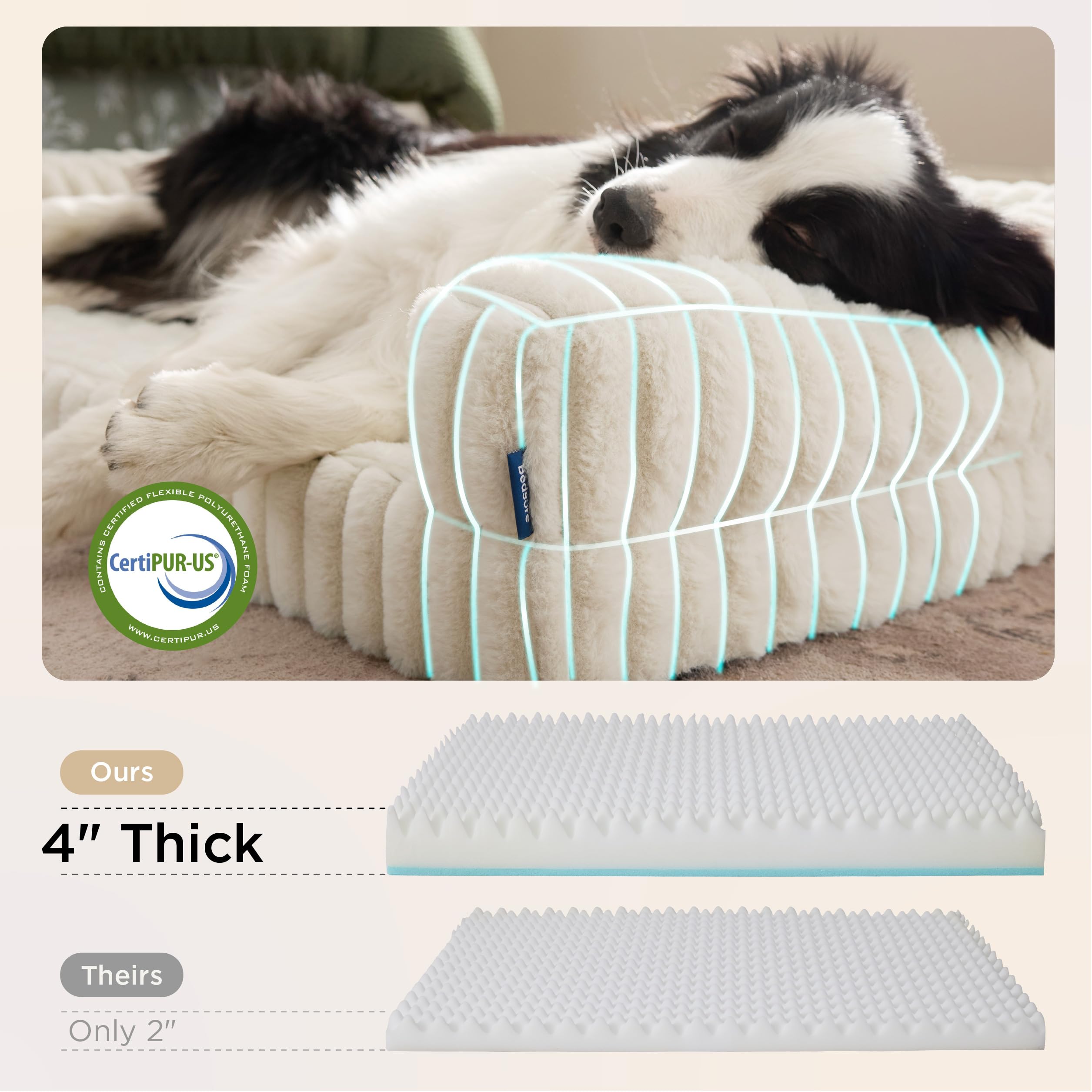 Bedsure ComfyFleece™ Orthopedic Dog Beds for Extra Large Dogs, Waterproof Memory Foam XL Pet Bed with Sides, Non-Slip and Egg-Crate Foam Big Dog Couch Sofa with Washable Corduroy Cover, Cream - image 3
