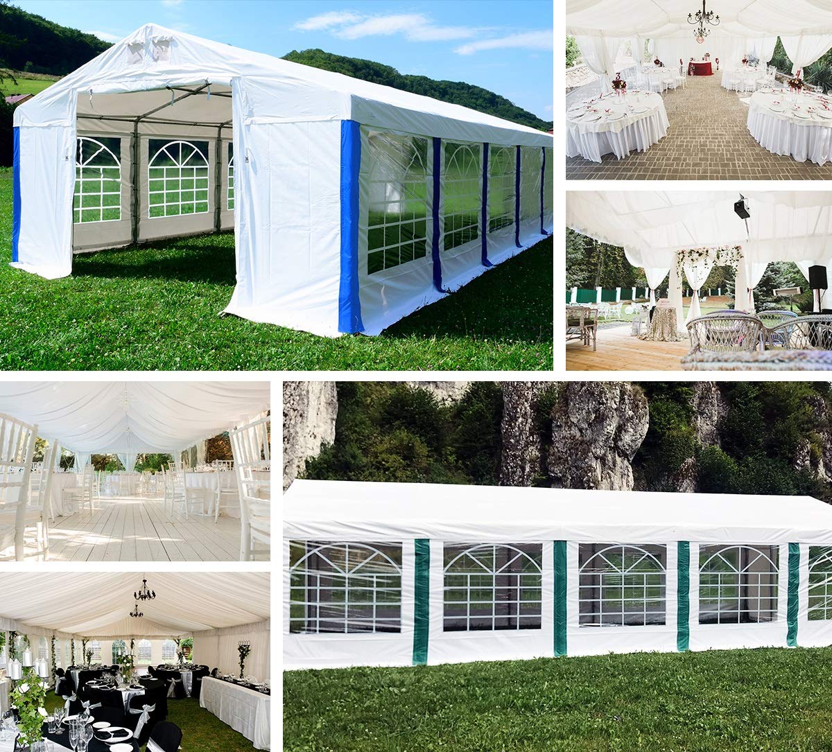 Das Company Tenda per Feste bianco 8x12m con persiane e zanzariere Impermeabile 560 g/m2 PVC Telone Costruzione Winter sul Fondo e Rinforzi Tetto e dell'Ingresso tutto l'anno Tenda da Giardino