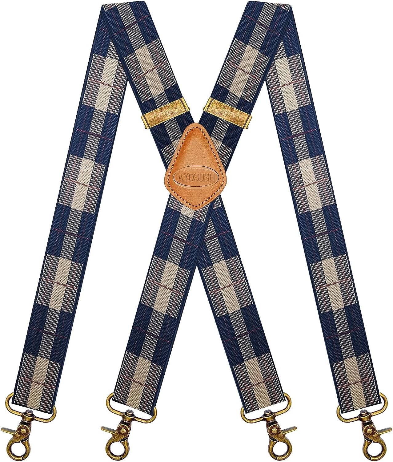 Vintage Suspenders for Men Heavy Duty 4 Snap Hooks for Belt Loops Adjustable X Back
