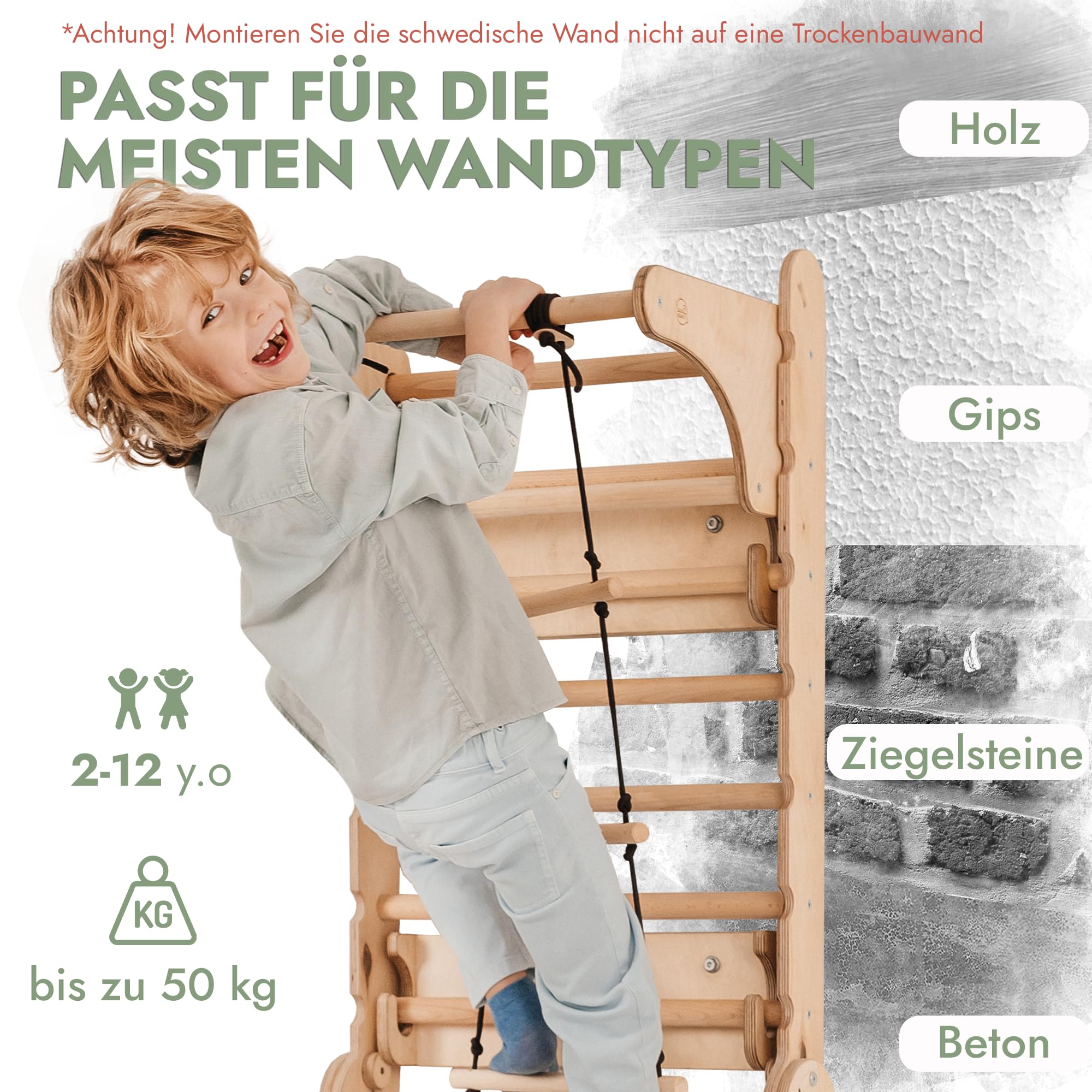 Goodevas Swedish Ladder Indoor Kids Gym: Zestaw do wspinaczki Montessori Play Gym przeznaczony do zastosowania w pomieszczeniu - drewniane zabawki do wspinaczki dla maluchów w wieku 1-7 lat