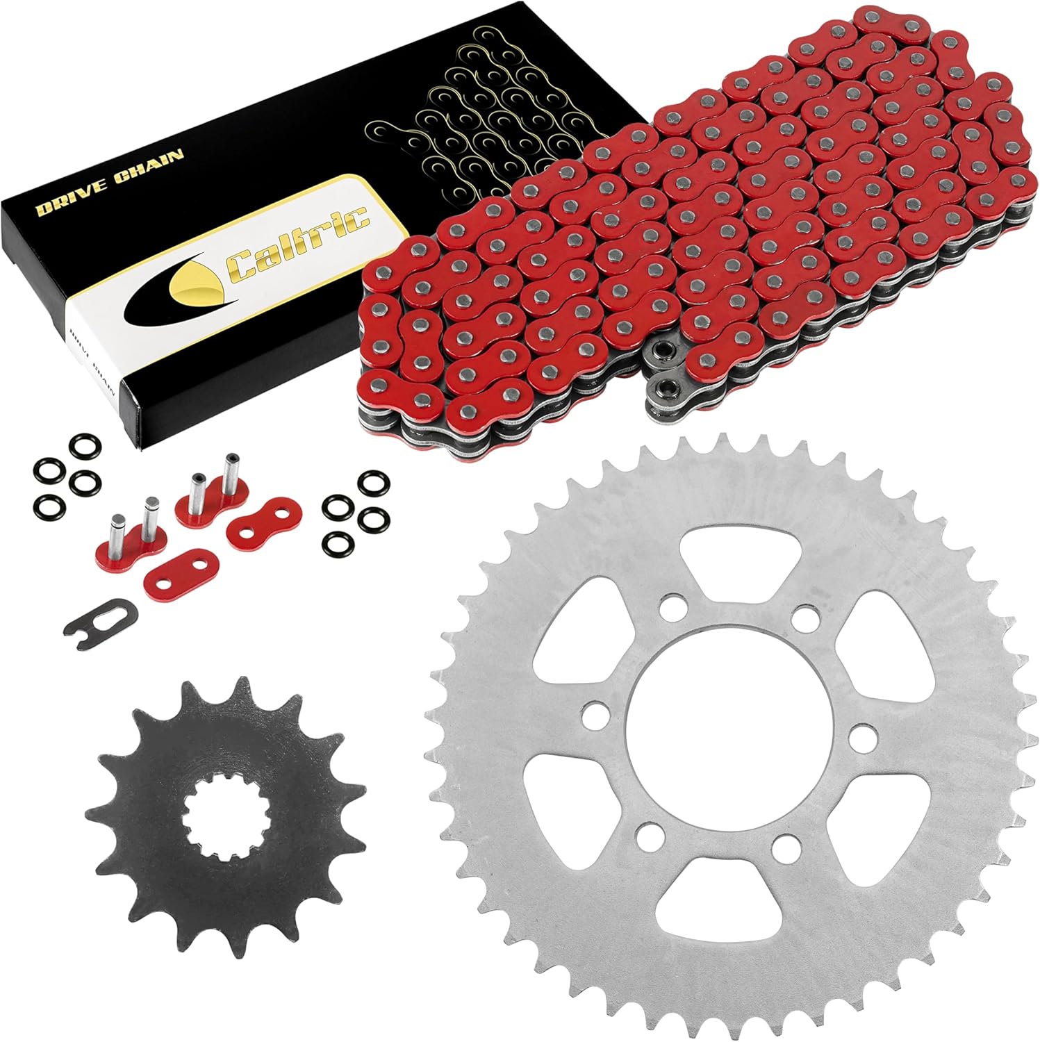Caltric Red O-Ring Drive Chain & Sprockets Kit Compatible with Kawasaki Ex650 Ex-650 Ninja 650R 2006-2014