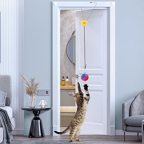 Miniatura 6 de Juguetes interactivos para gatos de interior, juguete de puerta colgante con altura ajustable, bola de campana colorida para ejercicio y