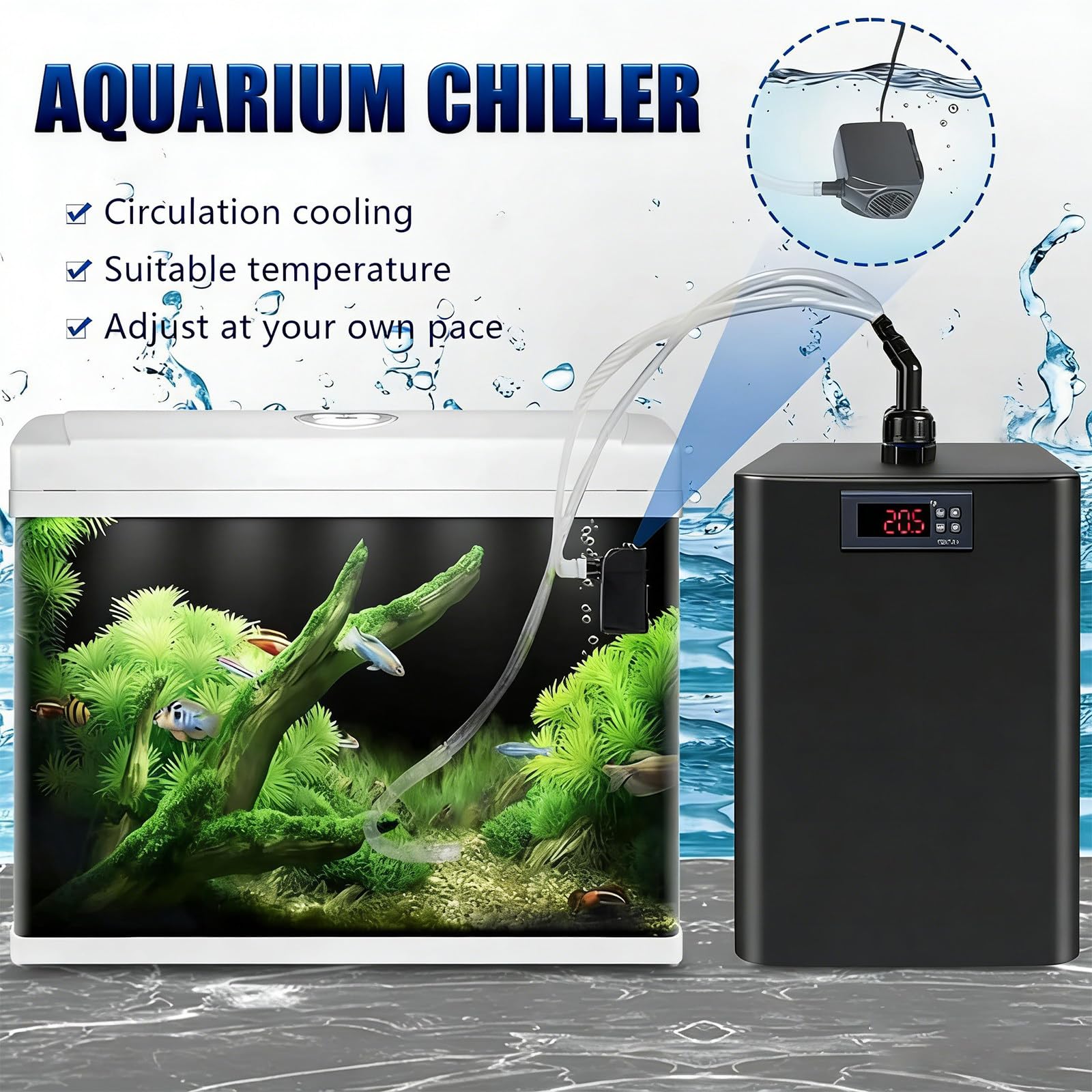 Enfriador para Acuario, diseño silencioso Especial, Enfriador de baño de Hielo para ajolotes de Agua Salada y Dulce y Medusas de Coral, fácil de Usar 160L/42gal