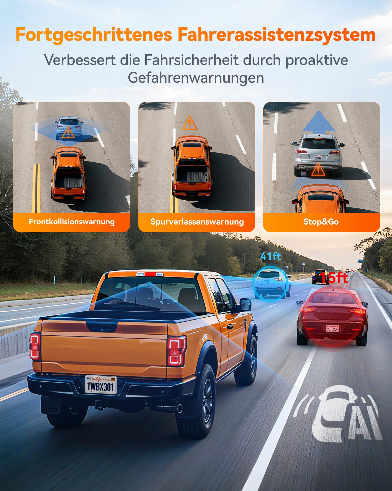WOLFBOX X3 PRO Dashcam Auto, Dual 5MP STARVIS 2 IMX 675, 1440P 60FPS+1440P ADAS Dashcam Auto Vorne Hinten, Bildstabilisierung mit 5.8GHz WiFi, Sprachsteuerung & Touchscreen, 64GB Karte & GPS Inklusive