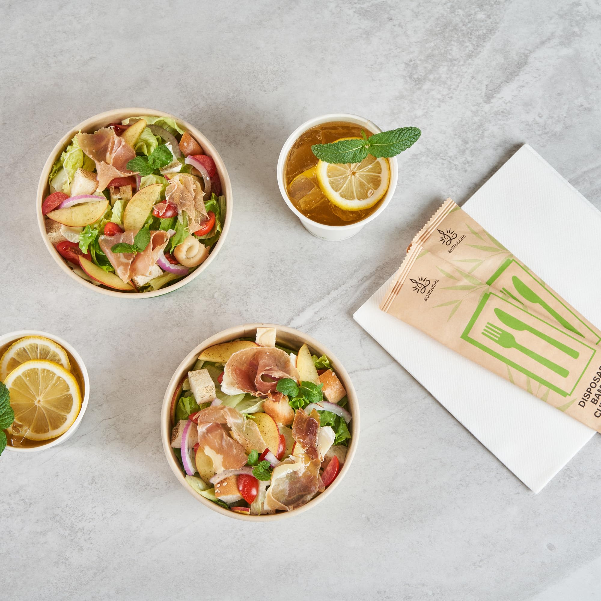 Restaurantware - Cajas de papel resistentes de 25 onzas, 50 recipientes redondos para alimentos, con forro de ácido poliláctico, compostables, contenedores de papel de bambú, desechables, a prueba de
