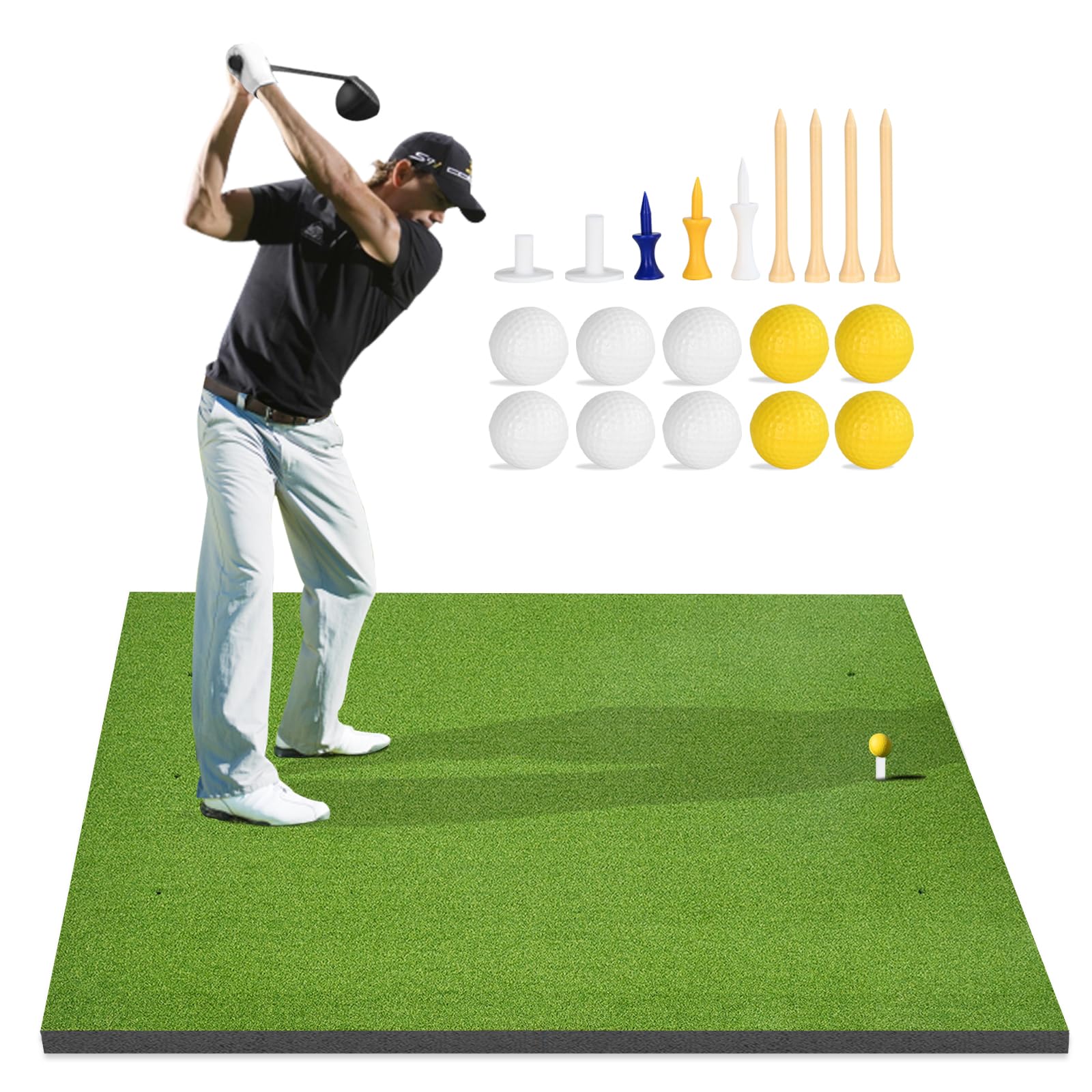 Thickening Golf Hitting Mat,5x4ft Premium Artificial Golf Turf Mat for Outdoor & Indoor Practice with 10 Golf Balls, 9 Golf Tees - Gifts for Men/Golf Lovers/Beginner