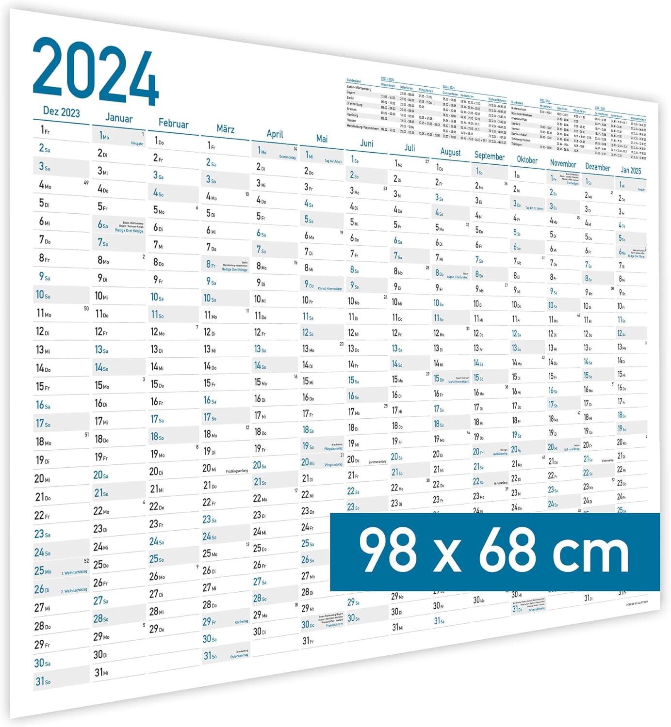 XXL Wandkalender 2024 Wand Jahreskalender Jahresplaner (98 x 68 cm