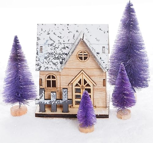 Miniatura 7 de Yookat 40 mini árboles de pino artificiales con base de madera, árboles de sisal para botellas, árboles de cepillo de colores surtidos para