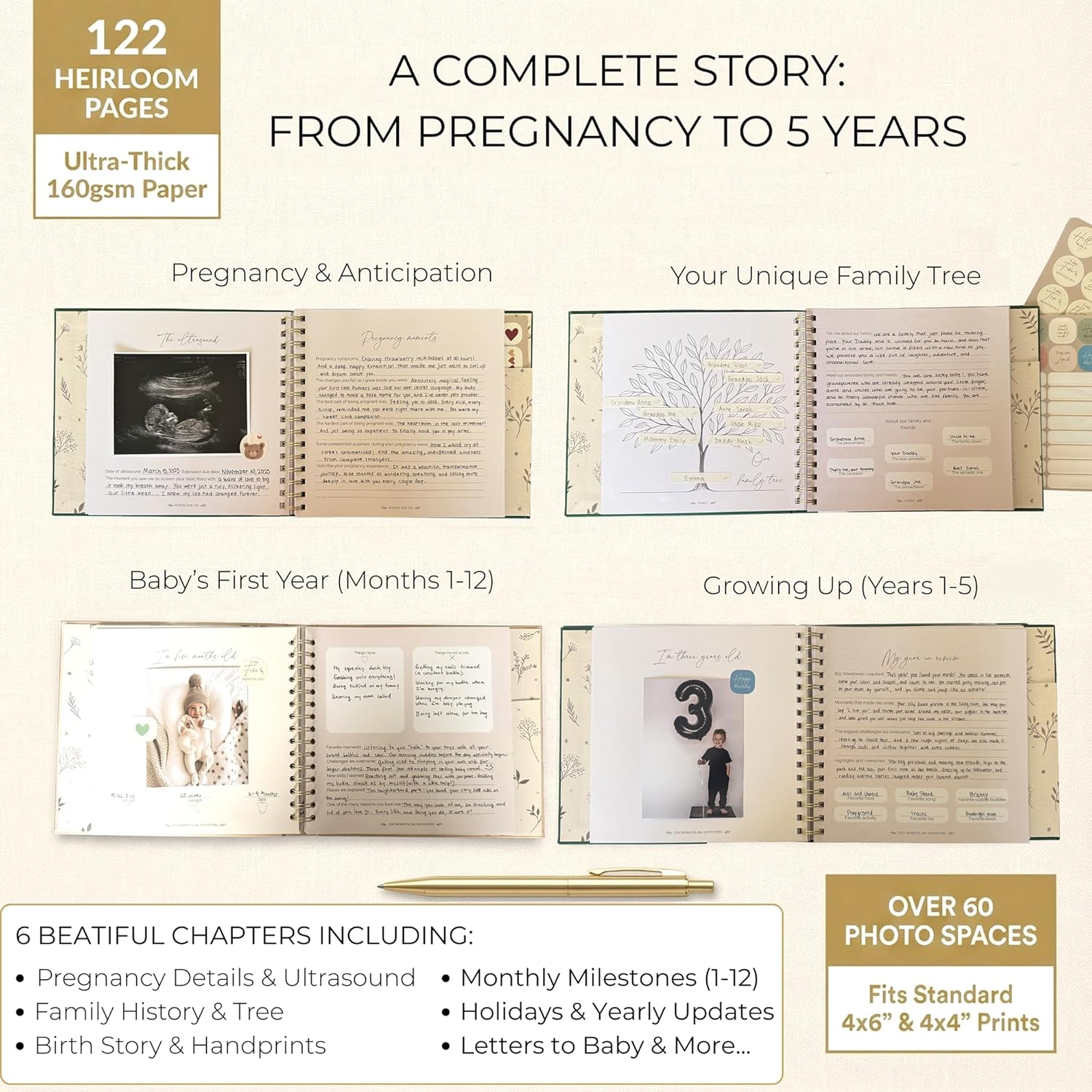 Baby Memory Book & Baby Keepsake Book to Record Baby's Milestones and Photos for Newborn Girl or Newborn Boy, Gender Neutral, Scrapbook Album, First 5 Year Journal Includes Stickers & Keepsake Box