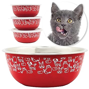 Cat Food Bowls with Lids Stainless Steel Set of 3 for cat, Dog, Guinea Pig or Rabbit Food Storage Container, Protect Food from Ants and Bugs