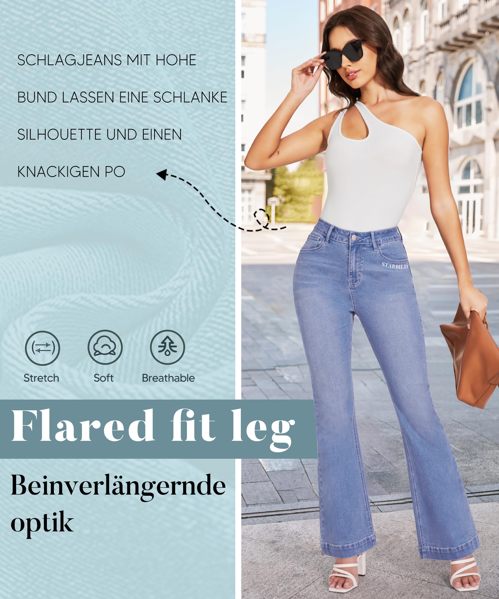 STARBILD Flared Fit Jeans con Tasche Bootcut Donna, High Rise Pantaloni Vita Alta Leggings a Zampa