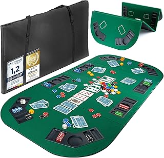 GOODS+GADGETS XXL Pokertisch-Auflage 160 x 80 cm Faltbare Pokerauflage; Poker-Zubehör Pokermatte Tisch-Auflage mit hochwertigem Filz; mit 8 Getränkehaltern; mobil & klappbar (Grün - 160 x 80 cm)