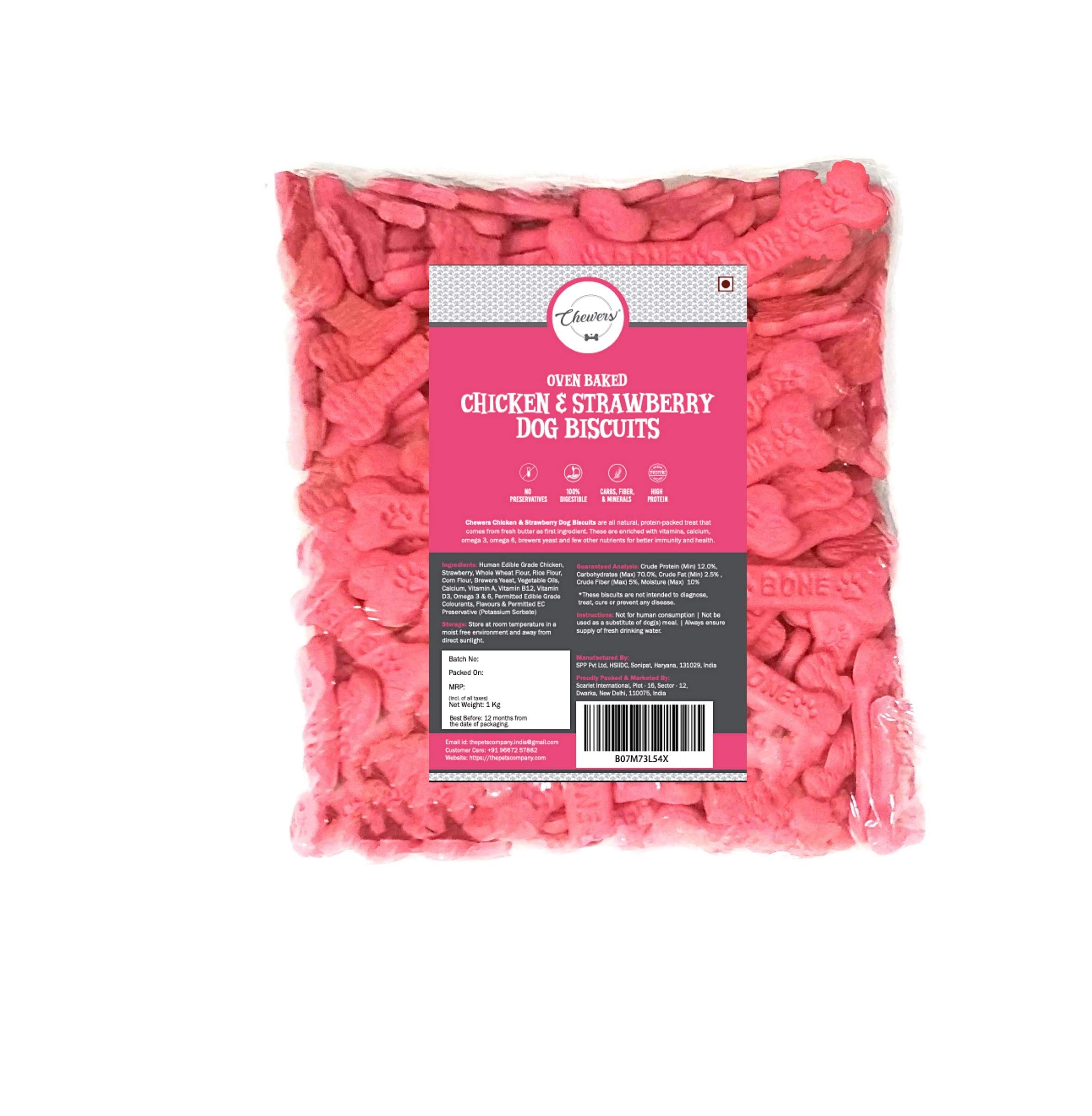 Chewers Oven Baked Real Chicken & Strawberry Dog Biscuits, Chicken Flavour, Dog Treat 1 Kg (B07M73L54X) Amazon Price History, Amazon Price Tracker