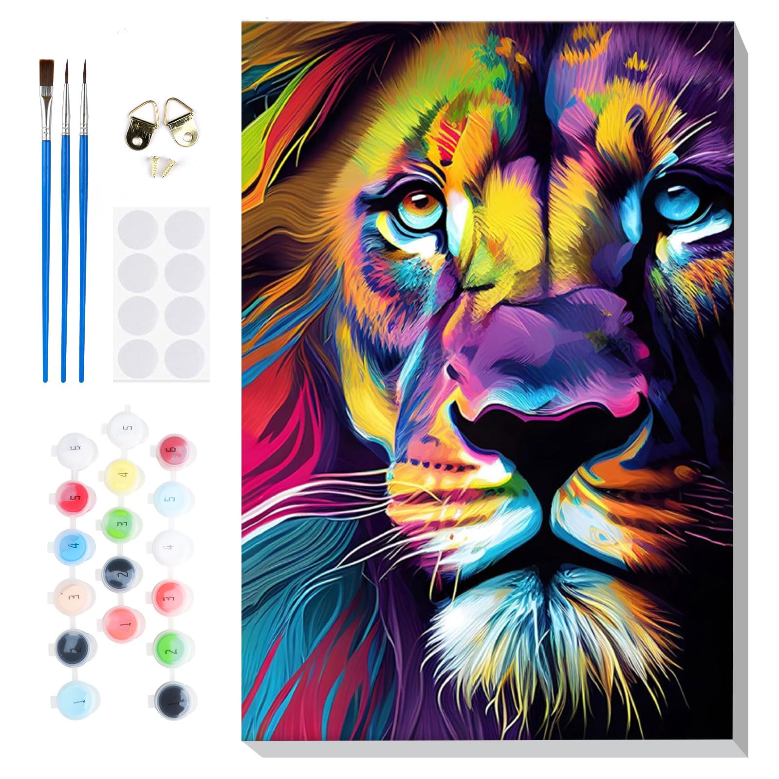Lxmsja Paint by Numbers Lion for Adults Beginner with Frame, Lion Painting by Numbers for Adults on Canvas, DIY Acrylic Animals Painting Kit Art and Crafts Gifts for Home Wall Decor, 8x12inch