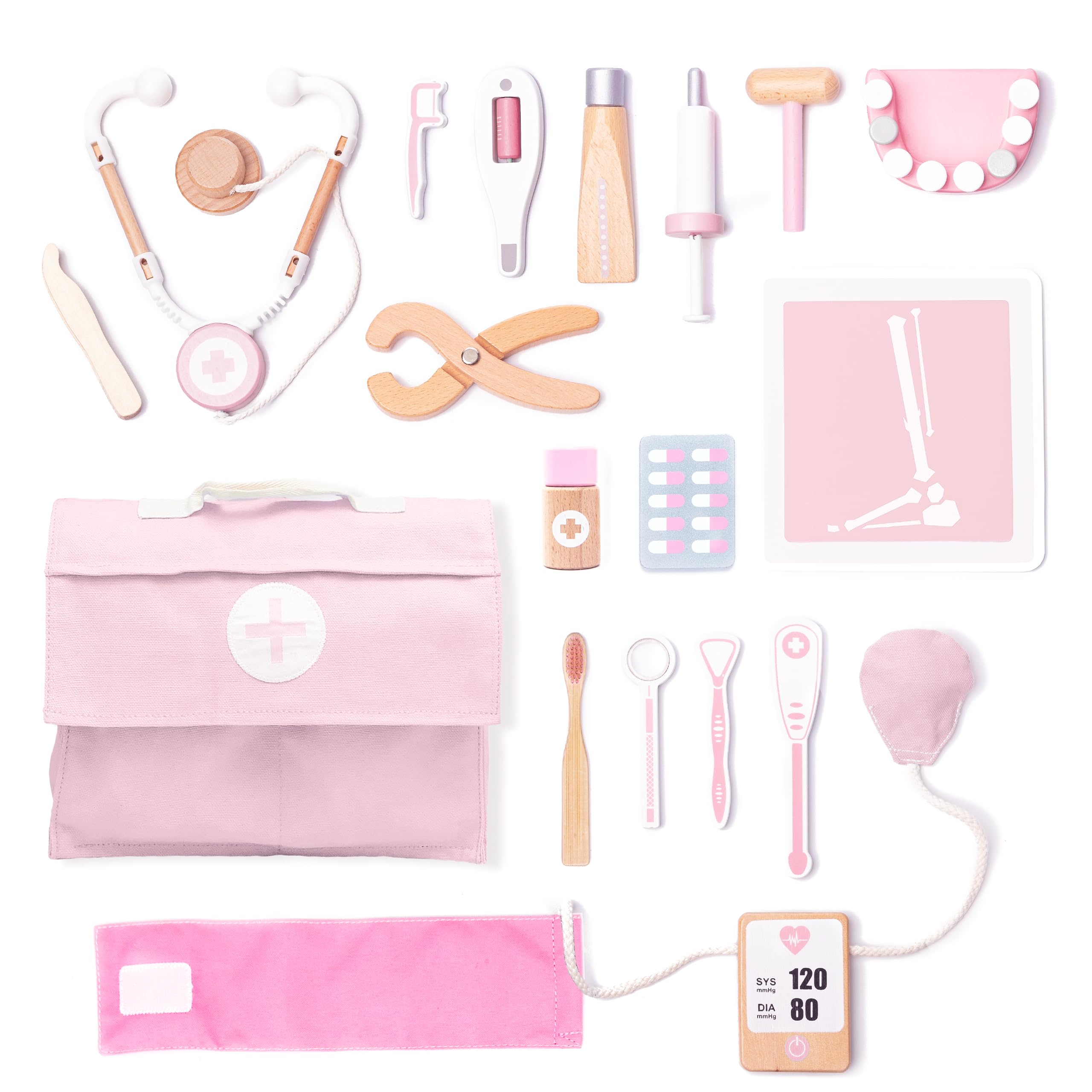 Wooden Doctor Kit for Kids Pink
