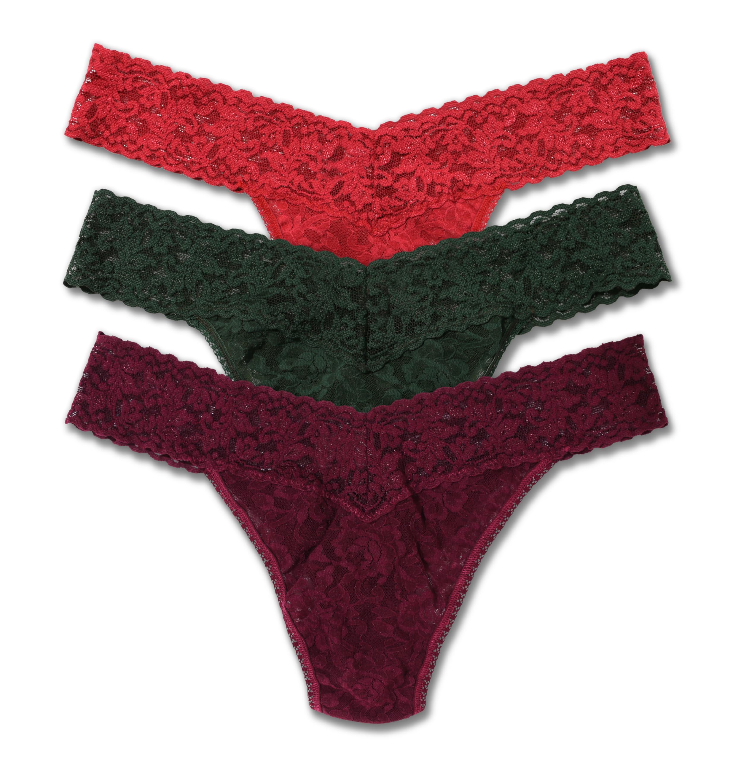 Hanky Panky Original Rise Thong damskie majtki z elastycznej koronki, 3 sztuki, damskie stringi z wysokim stanem, majtki damskie z bawełny i nylonu, bielizna do bielizny damskiej, jeden rozmiar,