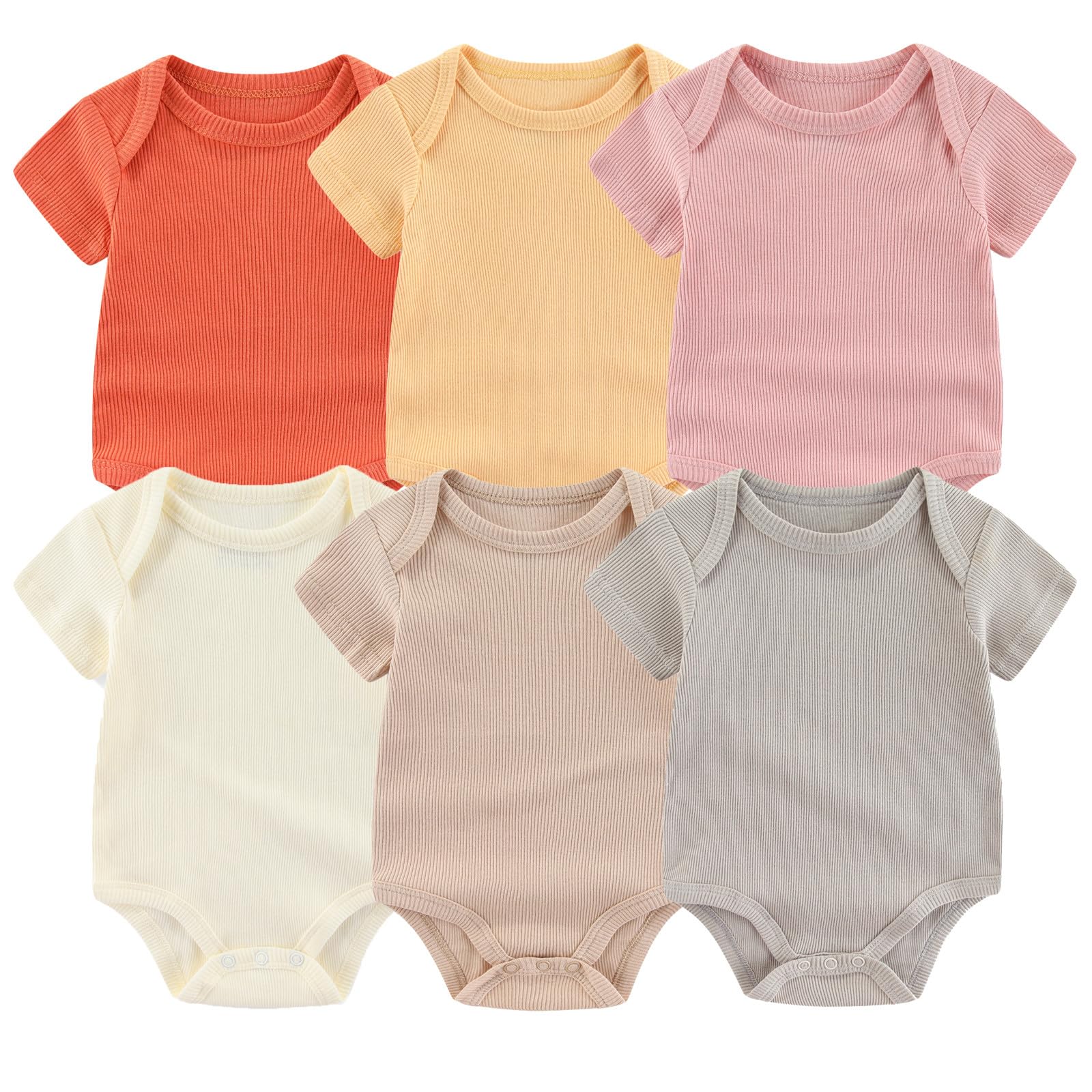 MAMIMAKA Newborn Baby Boy Girl Short Sleeve Bodysuits Cotton One-Piece Baby Clothes 6-Pack