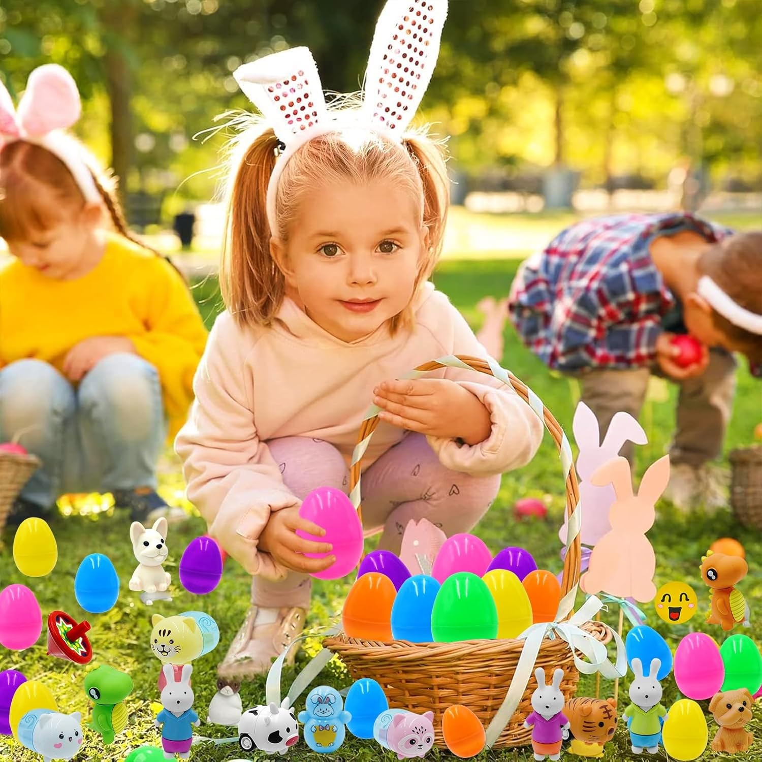 [ 2 Golden Surprise Eggs ] 50 Pack Prefilled Easter Eggs with Assorted Toys, Easter Egg Hunt Supplies and Basket Stuffers, Bulk Easter Party Favors Gifts for Kids Boys Girls Toddlers