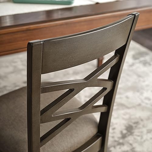 Miniatura 9 de Leick Home 10184-GSMH - Silla de comedor de madera con respaldo cruzado doble, juego de 2, piedra gris con asiento jaspeado musgo