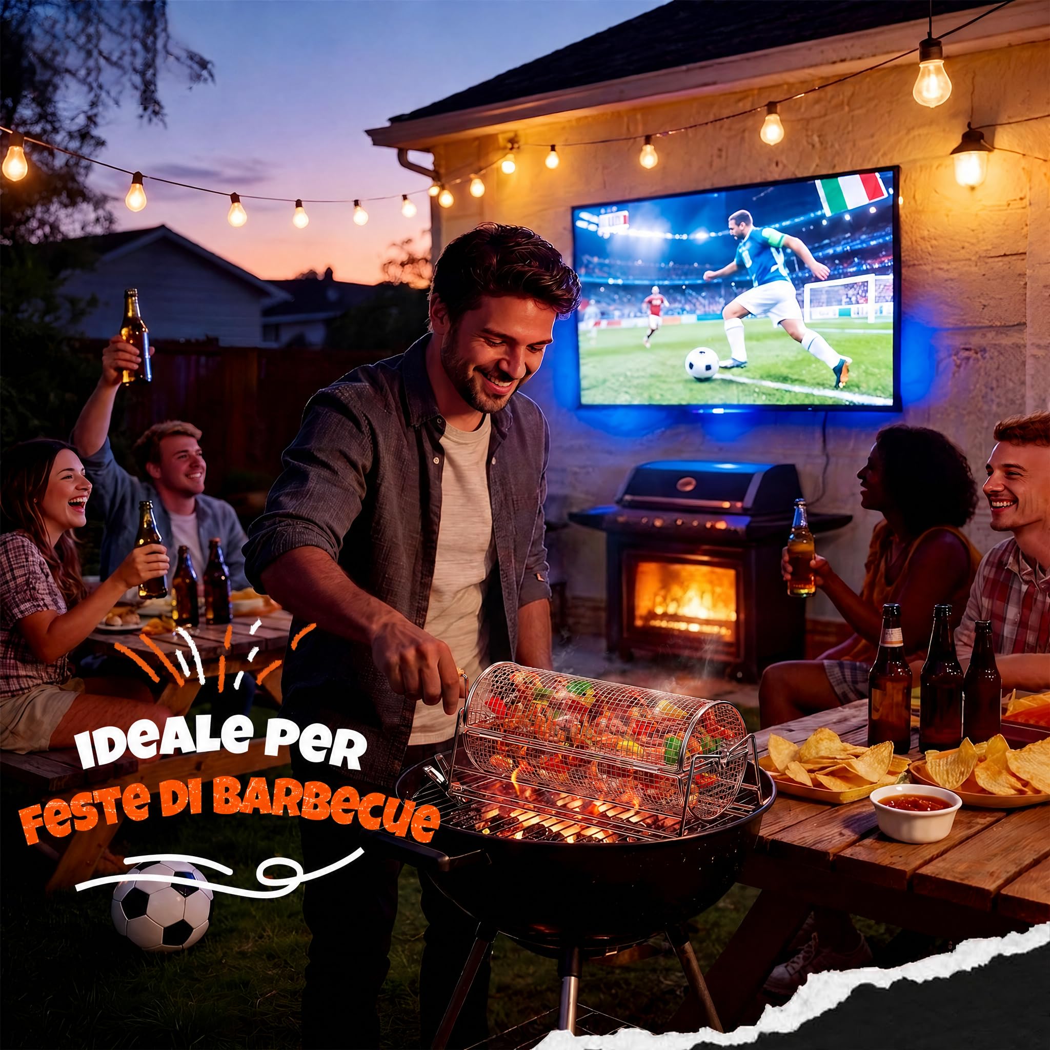 2-in-1 Cestello Barbecue Rotolabile Rotante, Acciaio Inossidabile 304 con Doppi Manici Rimovibili, Accessori per Verdure Gamberetti, Idea Regalo Uomo Papà Marito Compleanno Papà Marito Compleanno