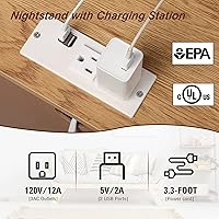 Vista 3 de Xilingol Mesita de noche de ratán con estación de carga, puertos USB y tomas de corriente, mesa auxiliar de madera bohemia para sala de estar