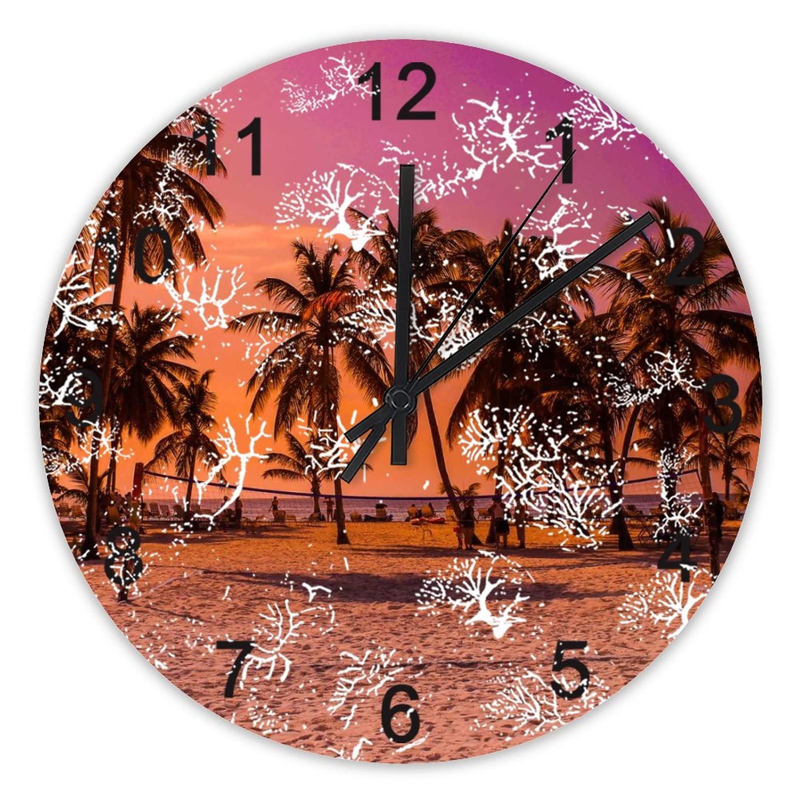 Horloge murale sans tic-tac à piles grand format 40 cm décor palmier exotique