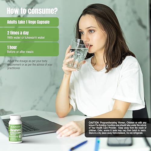 Miniatura 4 de Cápsulas Brahmi  Bacopa Monnieri  Bacoside 30% a 35%  Suplemento para aliviar el estrés  60 cápsulas vegetales  800 mg cada uno