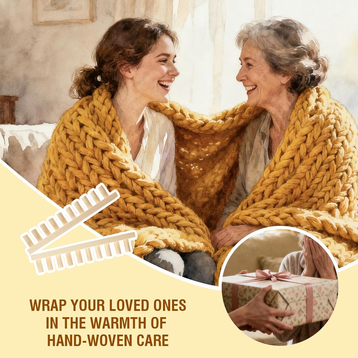 Chunky Blanket Loom Knitting Looms and Boards, Adjustable Size Wooden Loom for Blanket, No Needles Required Hand Knitting Kit for DIY Yarn Craft, Home Decor, Stress Relief, Beginner Friendly (31 In)