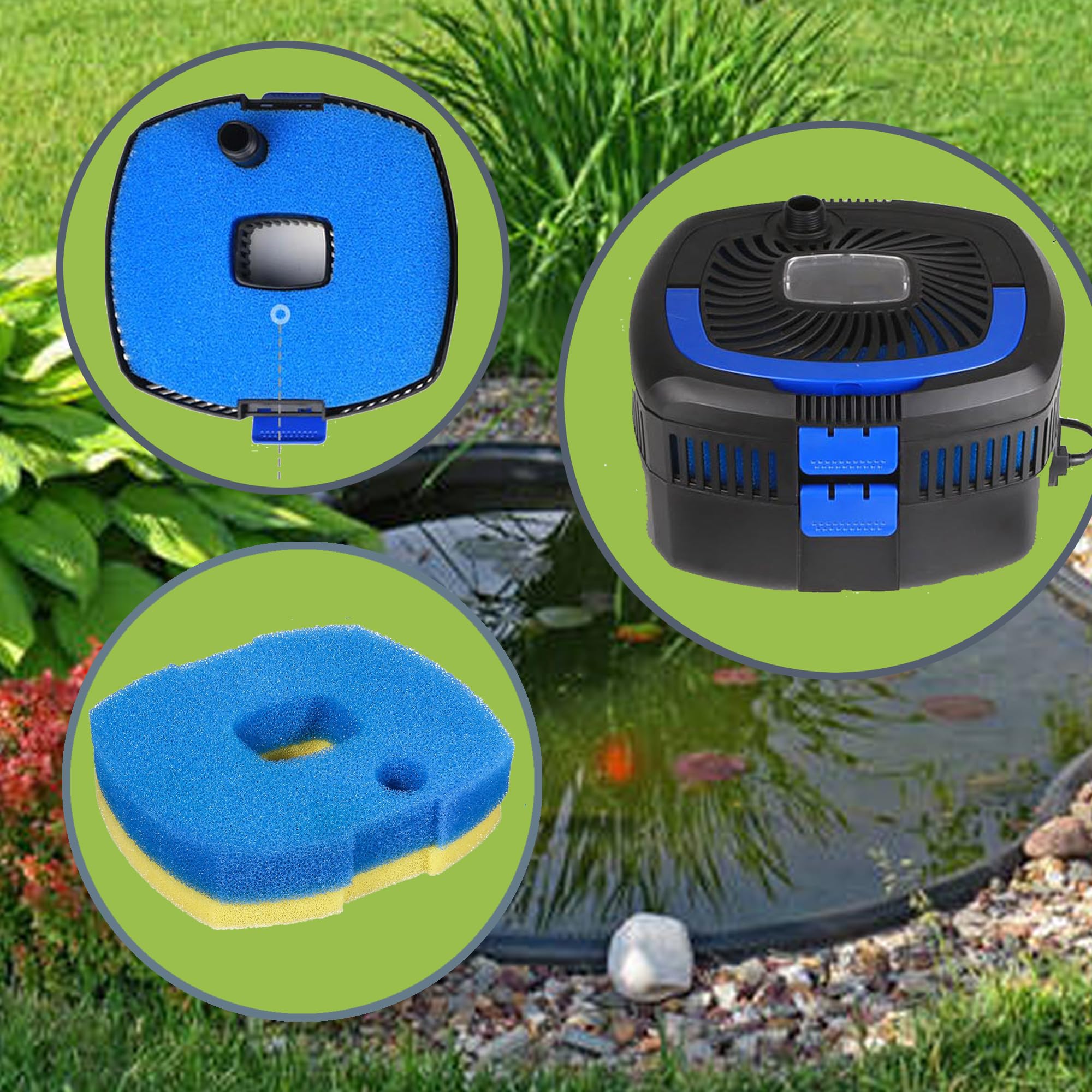 2 filtri in spugna blu e 2 gialli di ricambio per filtro pompa a pressione per laghetto CUF-3800 CUF-5800 950/1370GPH