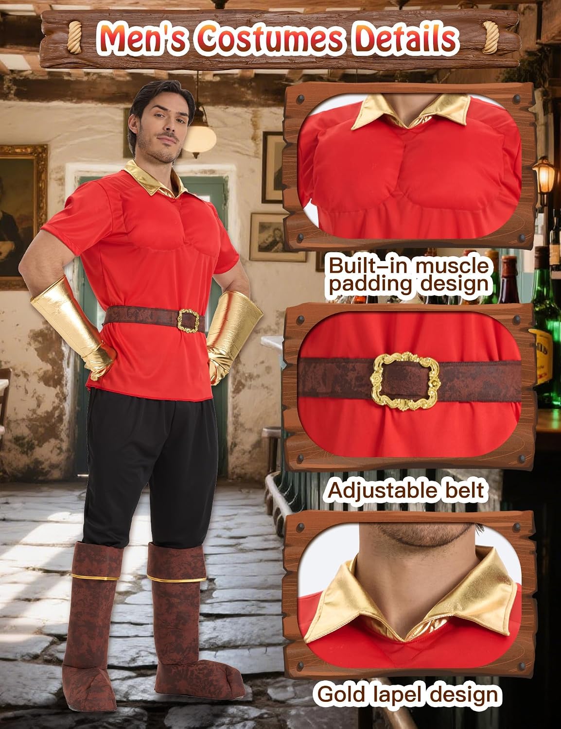 Halloween Costume Adult Men 5Pcs Suit Muscle Tops Plus Size Villain Character Cosplay Costumes Party Outfit