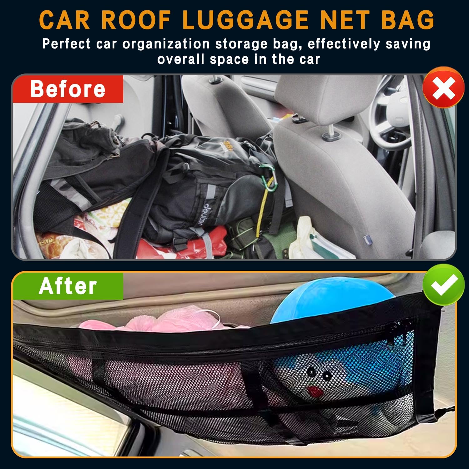 Lets Joy Gepäcknetz Auto 90x65 Cm - Universales Dachnetz Für SUV, Jeep & Van