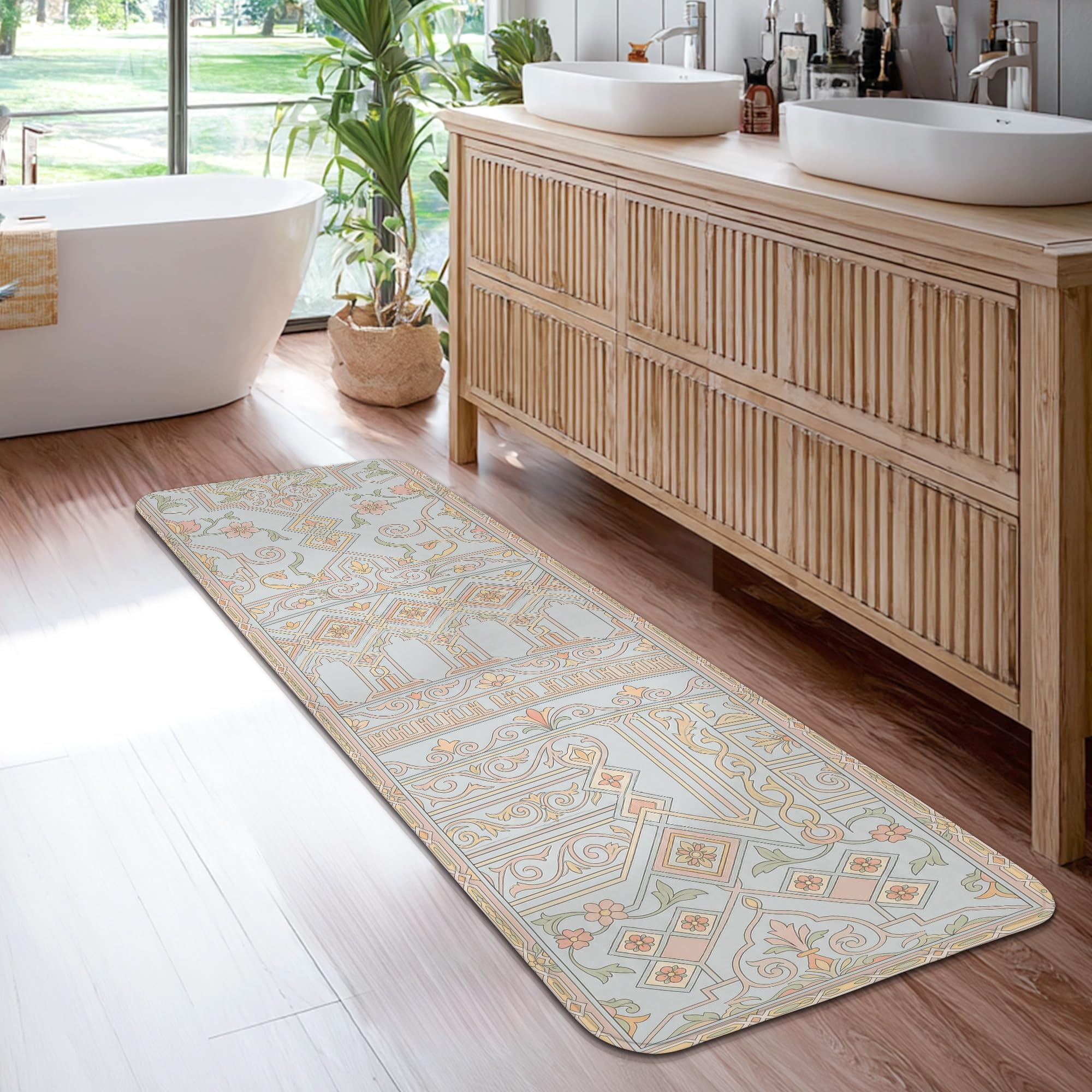 Tapis de couloir floral pastel 6x1,8m géométrique en éponge