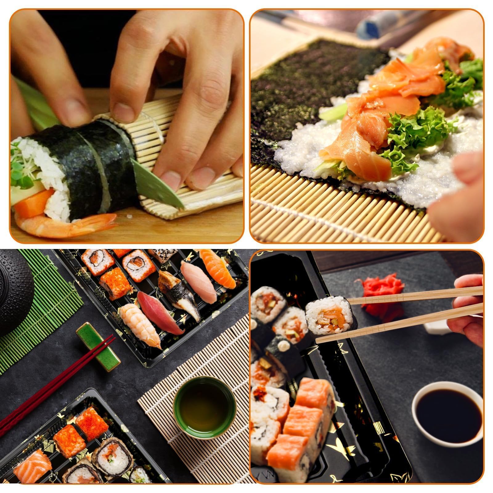 Mbsomnus 20-częściowy Zestaw do Sushi - 12 Półmisek z Pokrywką, Mata Bambusowa, 5 Par Pałeczek, Solniczka Ryżowa i Wiosło - Dla Początkujących