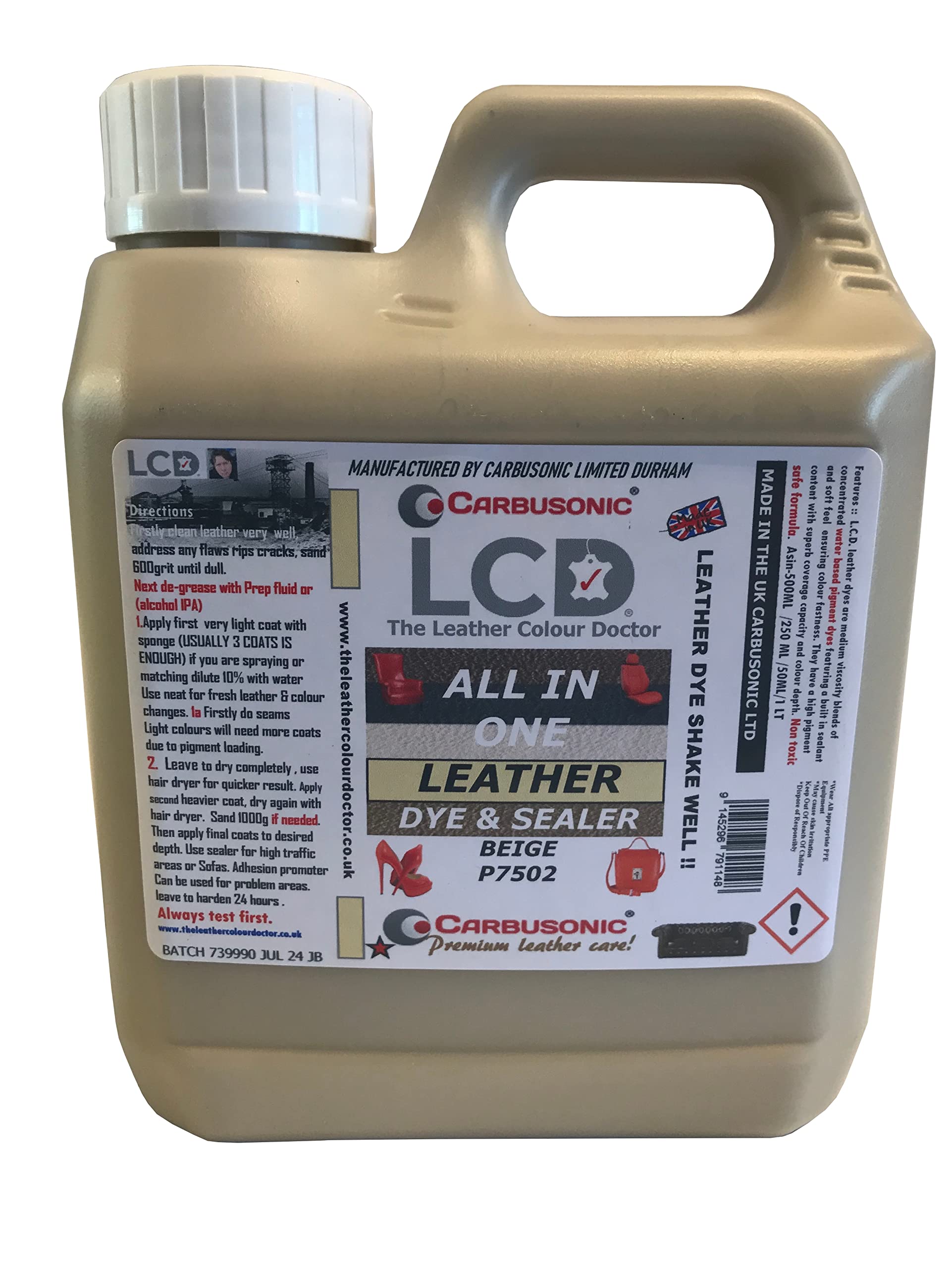 Carbusonic All in one Leather dye and sealant, Interior Leather Paint for Car Seats, Sofas, Arm Chairs, Shoes, Handbags & More. (Dark Grey, 500 ml) — view 33